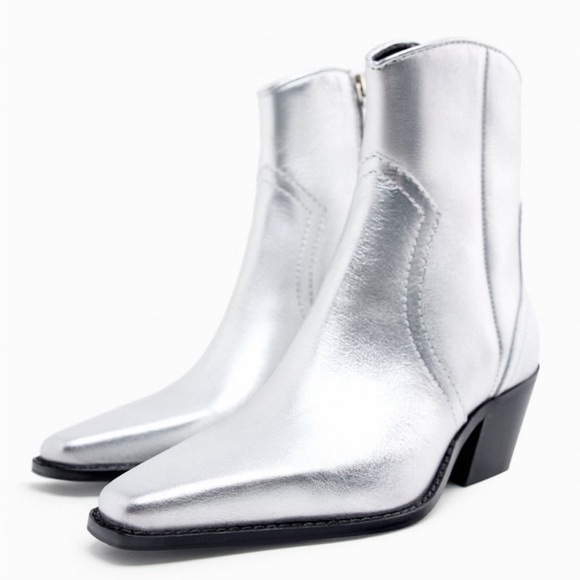 Zara Shoes Zara Silver Cowboy Boots Poshmark
